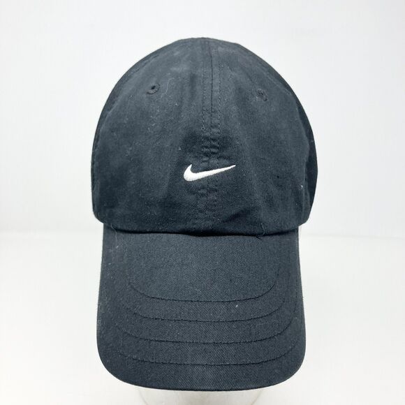 Vintage Nike Hat Cap Strap Back Mens Black‎ Gray Tag  Adjustable Logo Y2k Dad - Picture 1 of 6